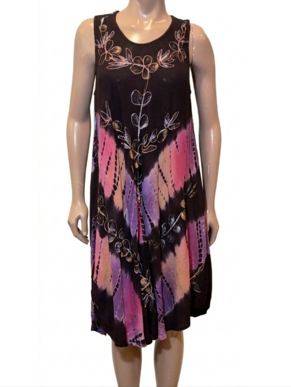 3/$20 Kohinoor Tie Dye Rayon Dress Umbrella Cover Up Embroidered Sleeveless